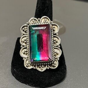 New Watermelon Tourmaline Gemstone Ring 925 Sterling silver 7.75